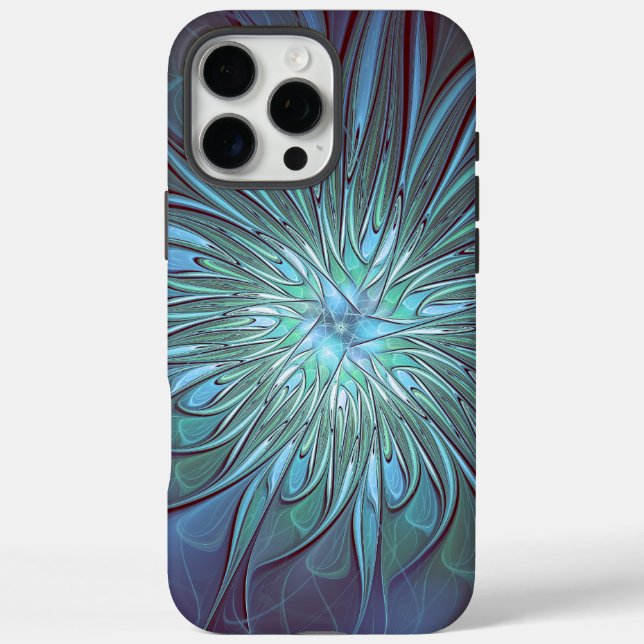 Modern Abstract Trendy Blue Flower Fractal Art Case-Mate iPhone Case (Back)