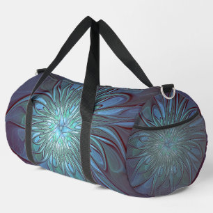 Modern Abstract Trendy Blue Flower Fractal Art Duffle Bag