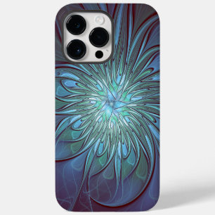 Modern Abstract Trendy Blue Flower Fractal Art iPhone 14 Pro Max Case