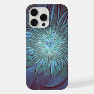 Modern Abstract Trendy Blue Flower Fractal Art iPhone 15 Pro Max Case