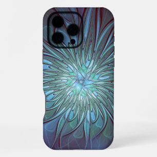 Modern Abstract Trendy Blue Flower Fractal Art iPhone 16 Pro Max Case