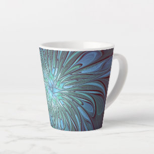 Modern Abstract Trendy Blue Flower Fractal Art Latte Mug