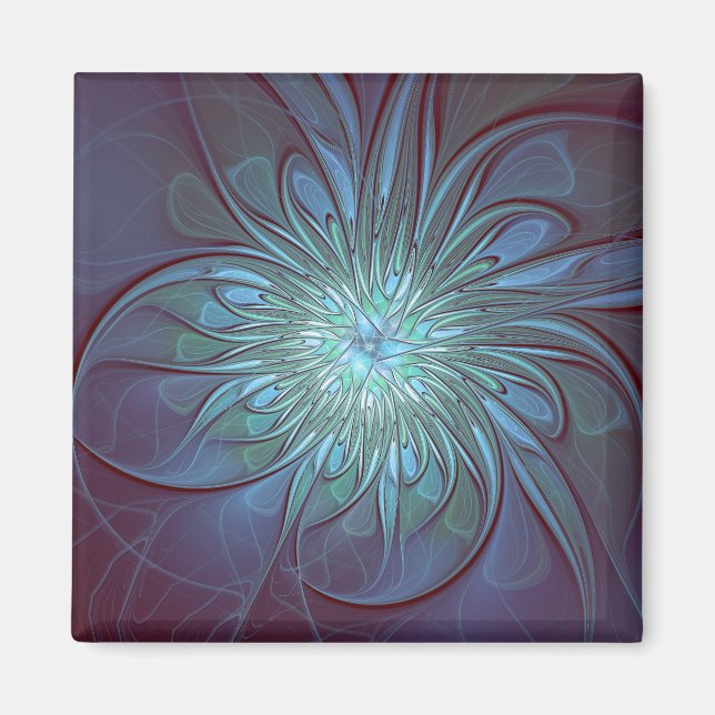 Modern Abstract Trendy Blue Flower Fractal Art Magnet (Front)