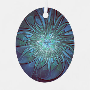 Modern Abstract Trendy Blue Flower Fractal Art Metal Tree Decoration