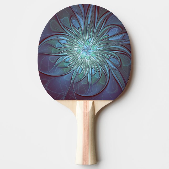 Modern Abstract Trendy Blue Flower Fractal Art Ping Pong Paddle (Front)