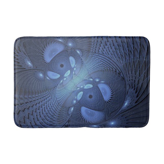 Modern Abstract Trendy Dusk Blue Fractal Art Bath Mat (Front)