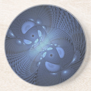 Modern Abstract Trendy Dusk Blue Fractal Art Coaster
