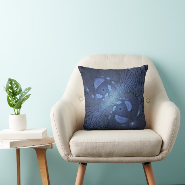 Modern Abstract Trendy Dusk Blue Fractal Art Cushion (Chair)