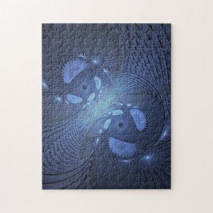 Modern Abstract Trendy Dusk Blue Fractal Art Jigsaw Puzzle