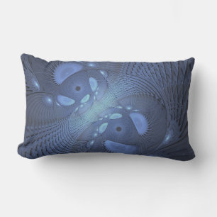Modern Abstract Trendy Dusk Blue Fractal Art Lumbar Cushion
