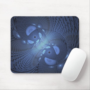 Modern Abstract Trendy Dusk Blue Fractal Art Mouse Pad