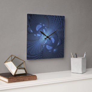 Modern Abstract Trendy Dusk Blue Fractal Art Square Wall Clock