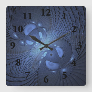 Modern Abstract Trendy Dusk Blue Fractal Art Square Wall Clock