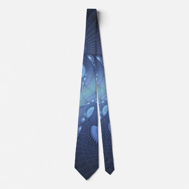 Modern Abstract Trendy Dusk Blue Fractal Art Tie (Front)