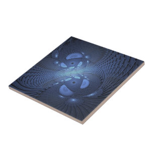 Modern Abstract Trendy Dusk Blue Fractal Art Tile