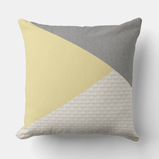 Modern Abstract Triangle Light Yellow Grey Ecru Cushion (Front)