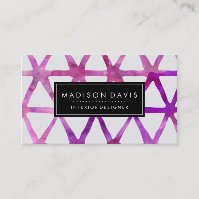 Modern Abstract Triangle Purple Watercolor Business Card (Front)