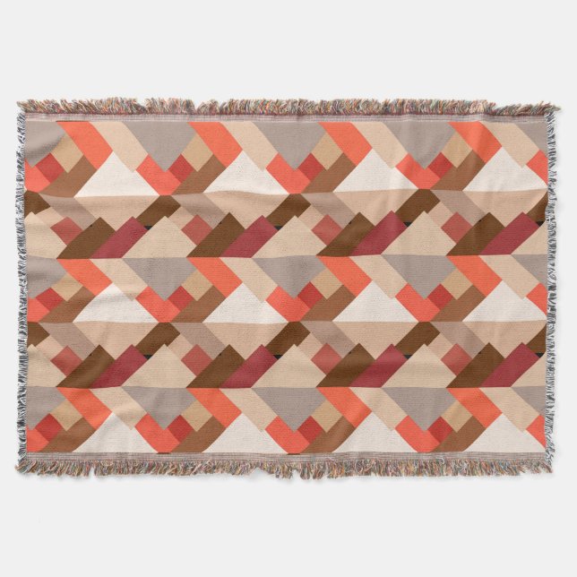 Modern Abstract Triangles, Brown, Taupe and Orange Throw Blanket (Front)