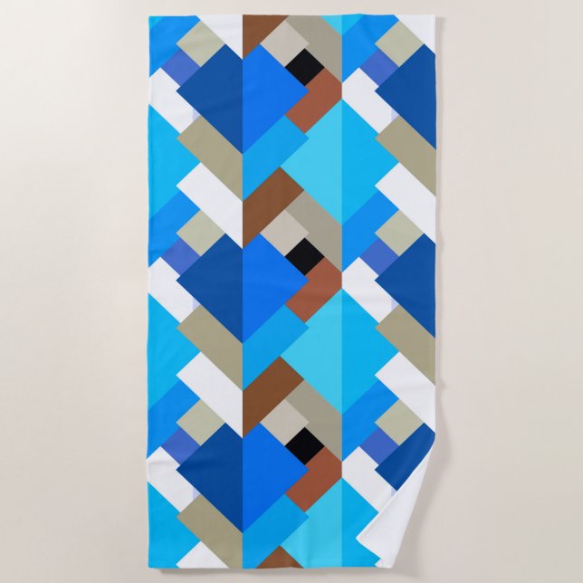 Modern Abstract Triangles, Cobalt Blue and Brown Beach Towel (Front)