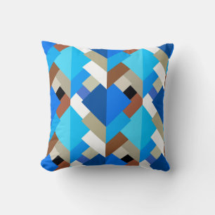Modern Abstract Triangles, Cobalt Blue and Brown  Cushion
