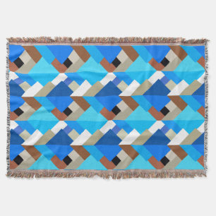 Modern Abstract Triangles, Cobalt Blue and Brown Throw Blanket