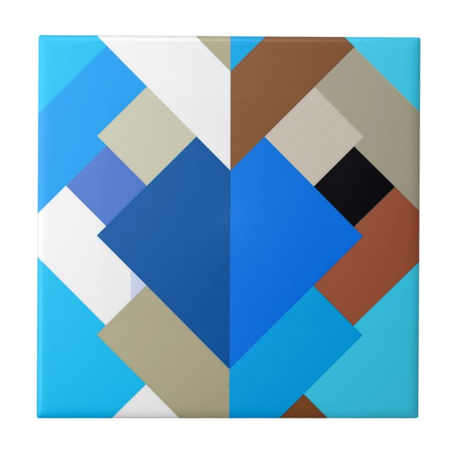 Modern Abstract Triangles, Cobalt Blue and Brown Tile (Front)