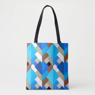 Modern Abstract Triangles, Cobalt Blue and Brown Tote Bag