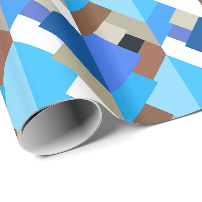 Modern Abstract Triangles, Cobalt Blue and Brown Wrapping Paper (Roll Corner)