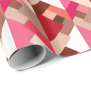 Modern Abstract Triangles, Coral Red and Pink Wrapping Paper