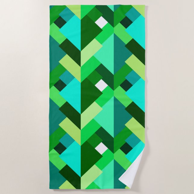 Modern Abstract Triangles, Emerald Green and Aqua Beach Towel (Front)