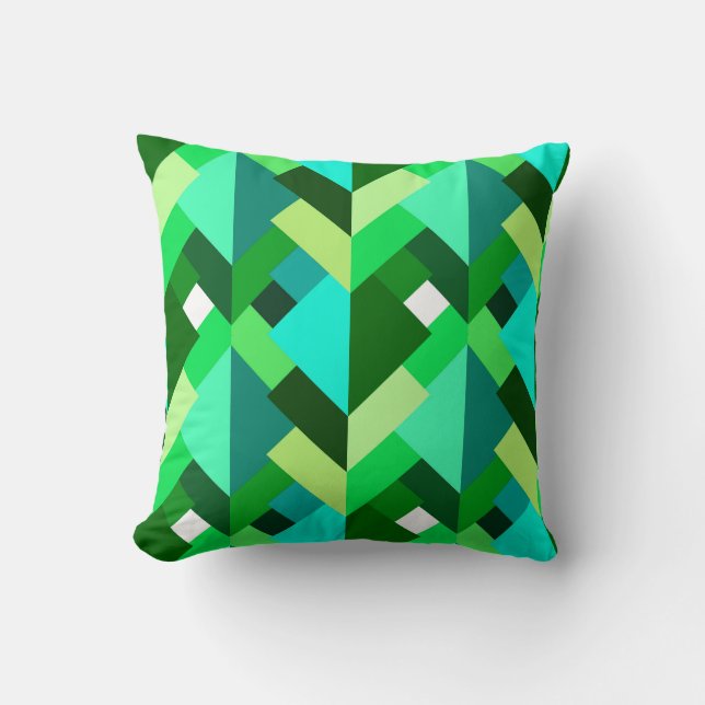 Modern Abstract Triangles, Emerald Green and Aqua Cushion (Front)
