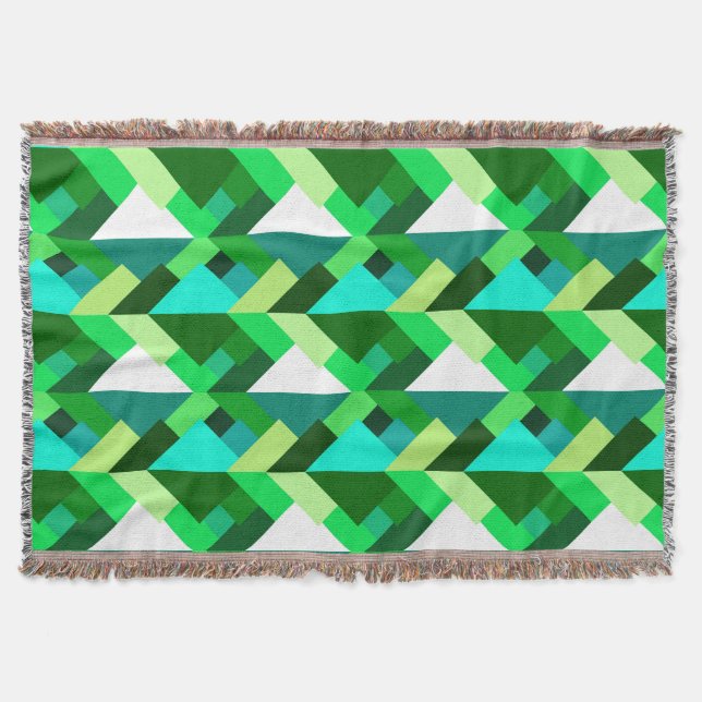 Modern Abstract Triangles, Emerald Green and Aqua Throw Blanket (Front)