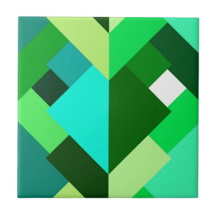 Modern Abstract Triangles, Emerald Green and Aqua Tile