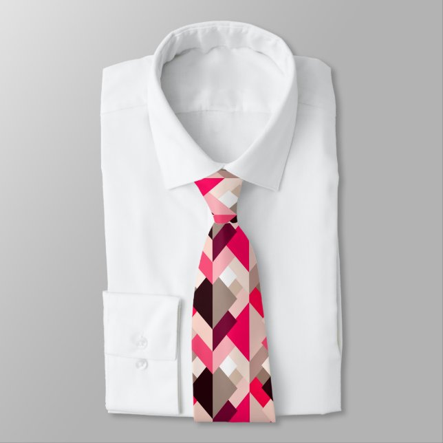 Modern Abstract Triangles, Fuchsia Pink and Grey Tie (Tied)