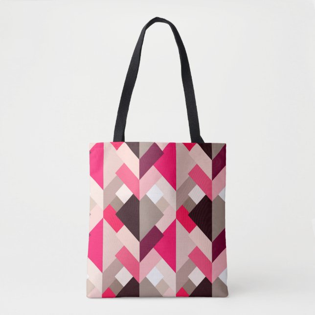 Modern Abstract Triangles, Fuchsia Pink and Grey Tote Bag (Front)