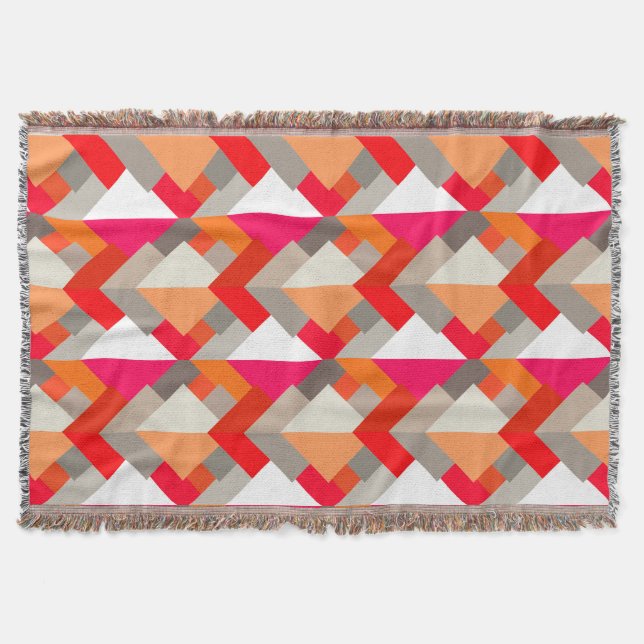 Modern Abstract Triangles, Orange, Fuchsia, and Gr Throw Blanket (Front)