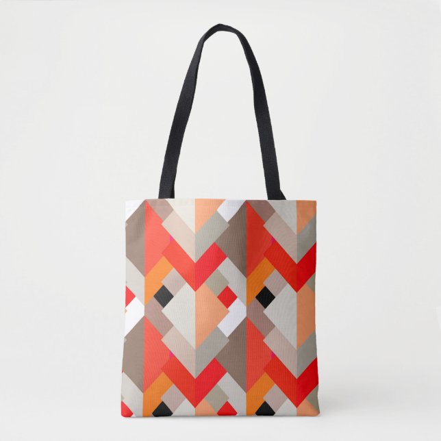 Modern Abstract Triangles, Orange, Red, & Grey Tote Bag (Front)
