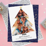 Modern abstract Triangles photos christmas tree Holiday Card<br><div class="desc">Modern abstract Triangles photos christmas tree and Christmas saying pattern with joy,  love,  believe,  peace,  falalala  navy blue text pattern with snowflake and mistletoe. All the colours are editable.</div>