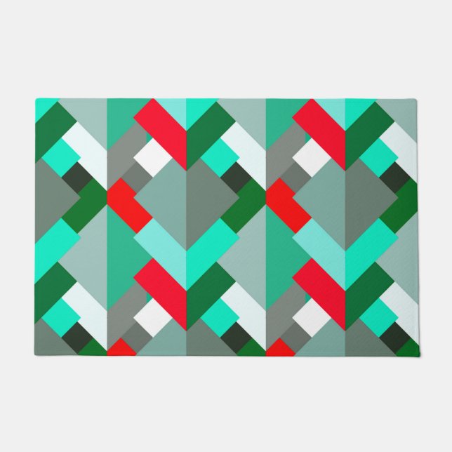 Modern Abstract Triangles, Turquoise, Red, & Grey Doormat (Front)