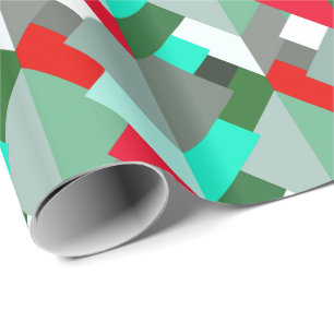 Modern Abstract Triangles, Turquoise, Red, & Grey Wrapping Paper