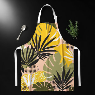 Modern Abstract Tropical Leaves & Polka Dots  Apron