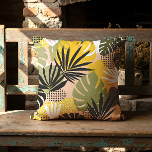 Modern Abstract Tropical Leaves & Polka Dots Cushion