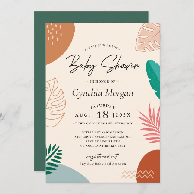 Modern Abstract Tropical Summer Cute Baby Shower Invitation (Front/Back)