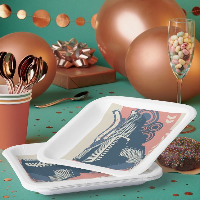 Modern Abstract Urban Background Vibrant Cityscape Paper Plate (Creator Uploaded)