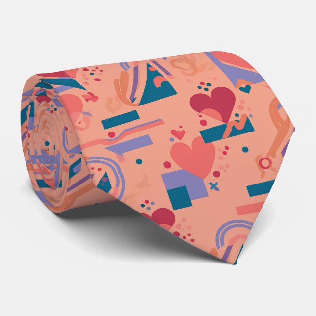 Modern Abstract Valentine Hearts Pattern Trendy Tie (Rolled)