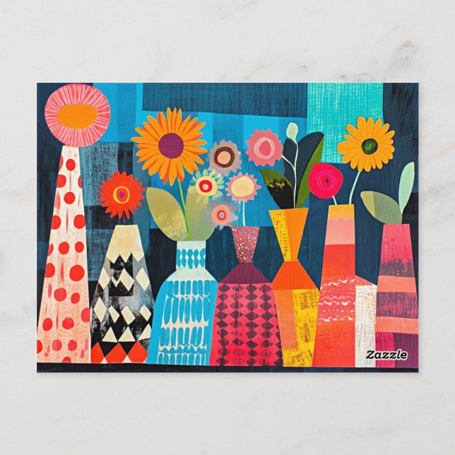 Modern Abstract Vase of Flowers Postcard (Back)