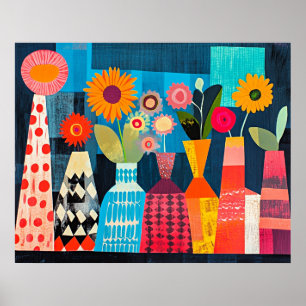 Modern Abstract Vase of Flowers Poster
