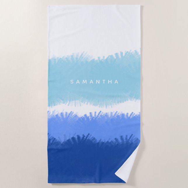 Modern Abstract Watercolor Blue Tones  Beach Towel (Front)