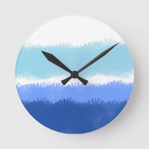 Modern Abstract Watercolor Blue Tones Round Clock