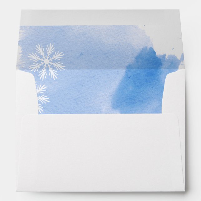 Modern abstract watercolor blue winter wedding envelope (Back (Bottom))
